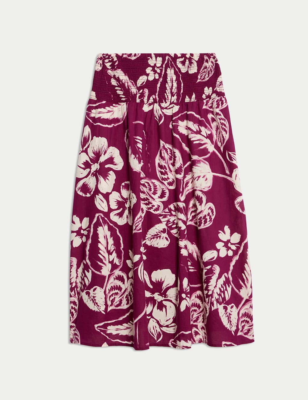 Pure Cotton Printed Shirred Midi Tiered Beach Skirt