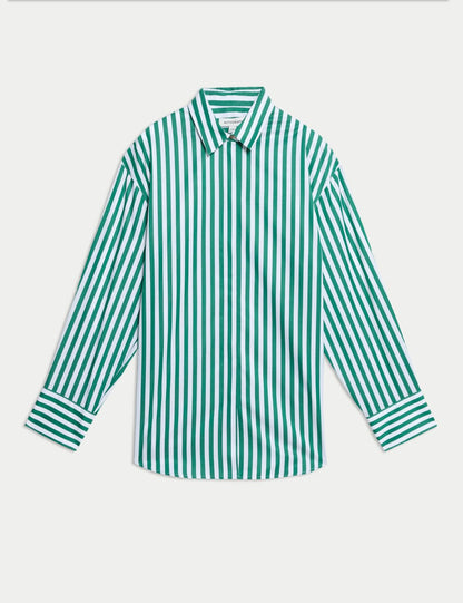 Pure Cotton Striped Collared Relaxed Shirt