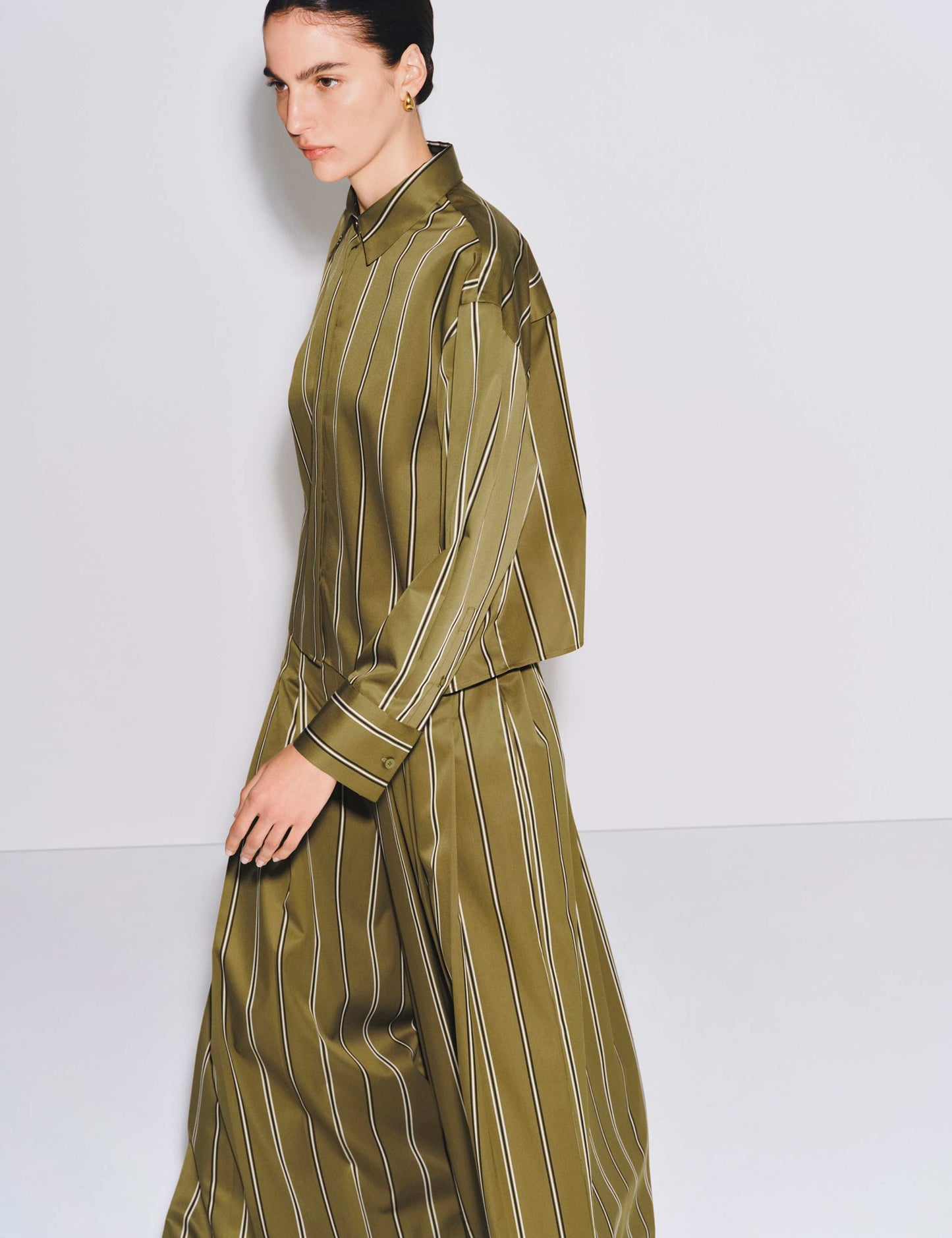 Pure Cotton Striped Cropped Shirt