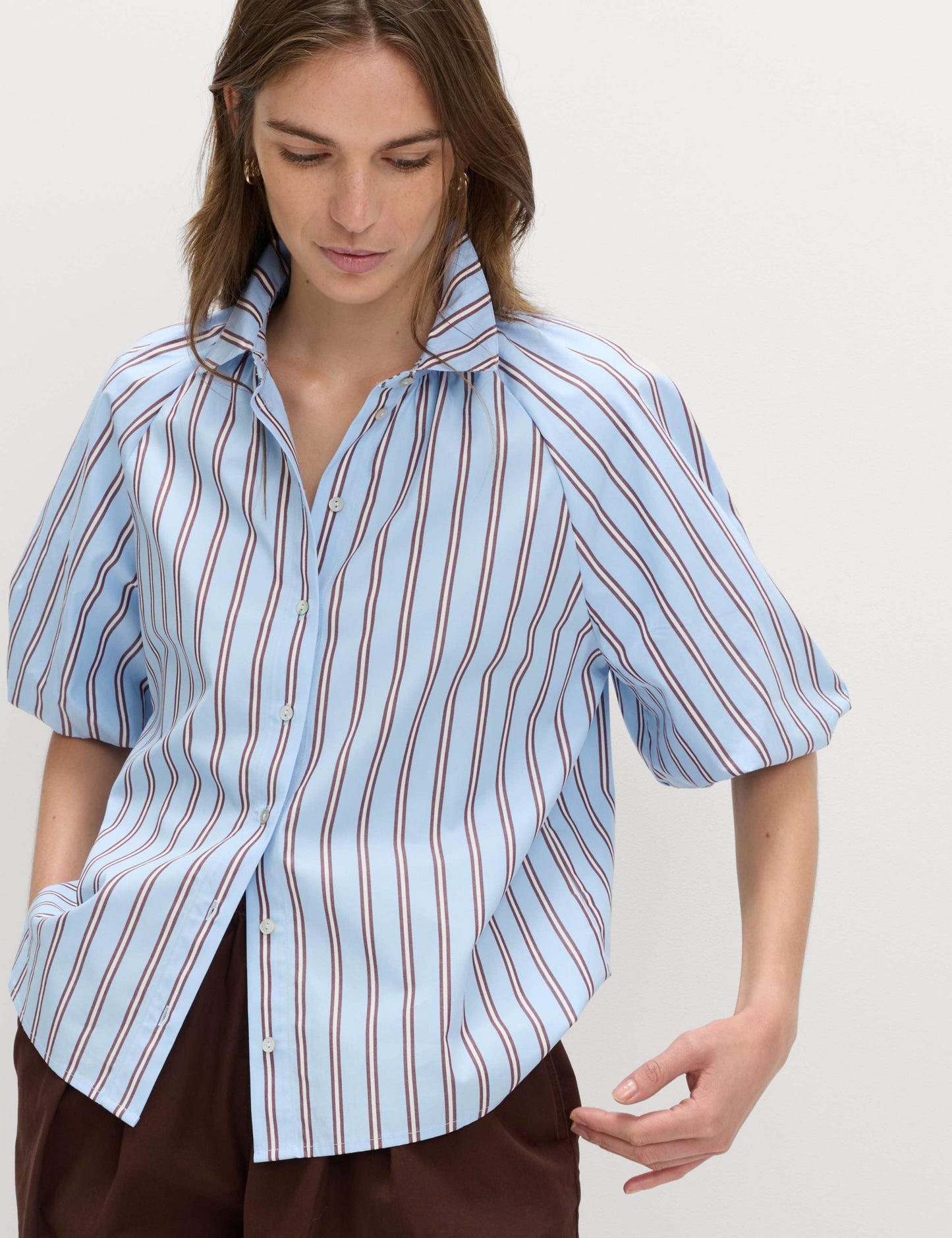 Pure Cotton Striped Puff Sleeve Shirt