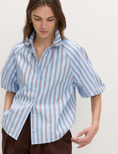 Pure Cotton Striped Puff Sleeve Shirt