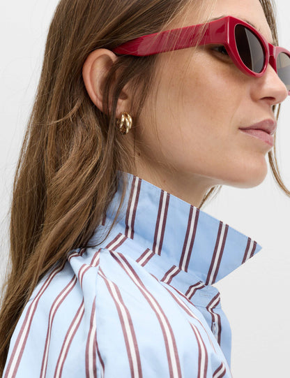 Pure Cotton Striped Puff Sleeve Shirt
