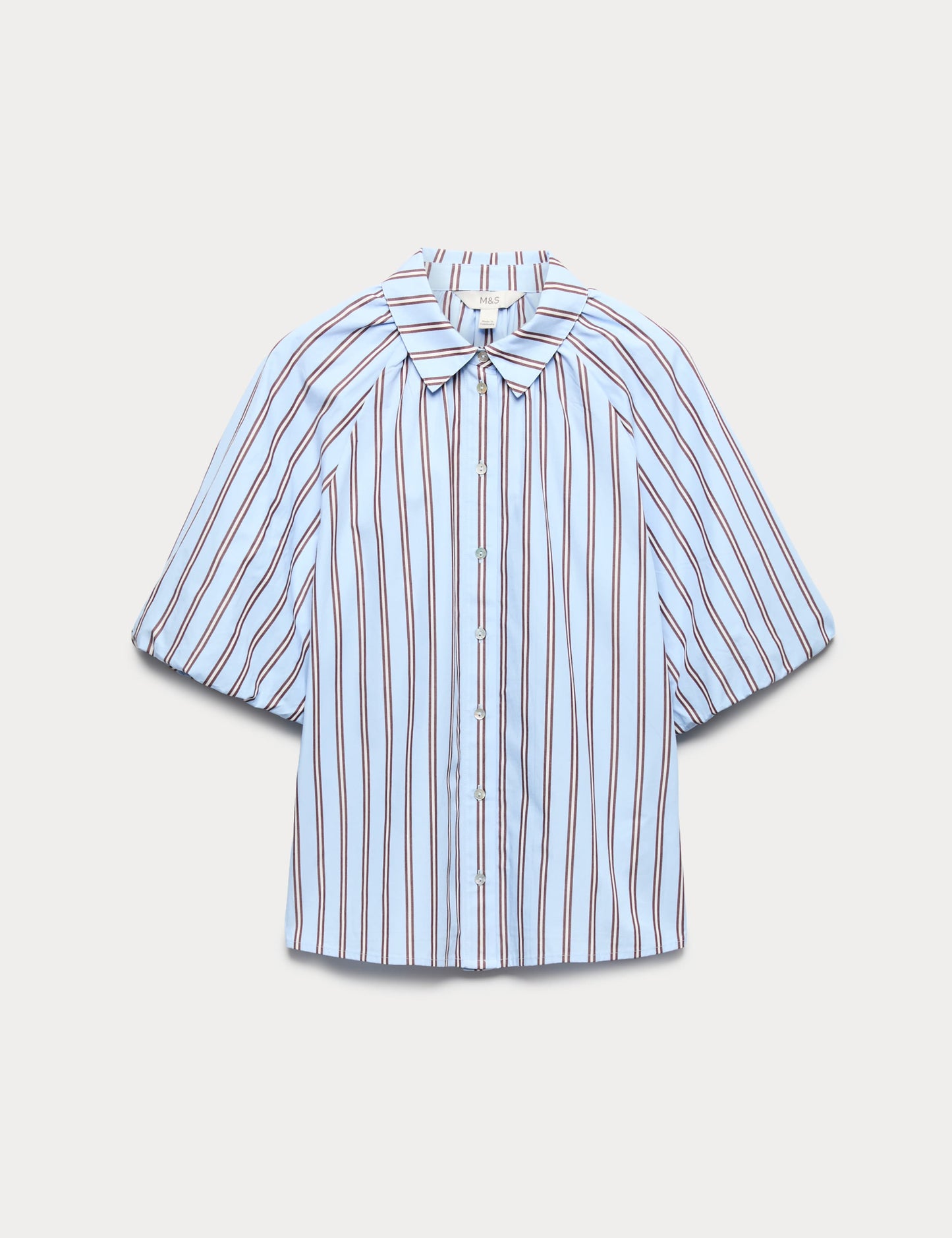 Pure Cotton Striped Puff Sleeve Shirt