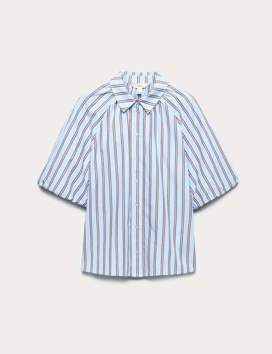 Pure Cotton Striped Puff Sleeve Shirt