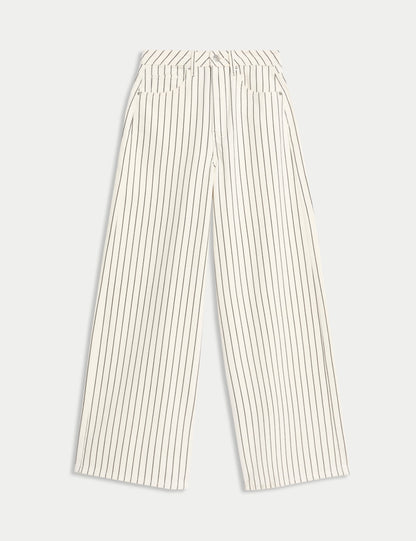 Pure Cotton Striped Wide Leg Trousers