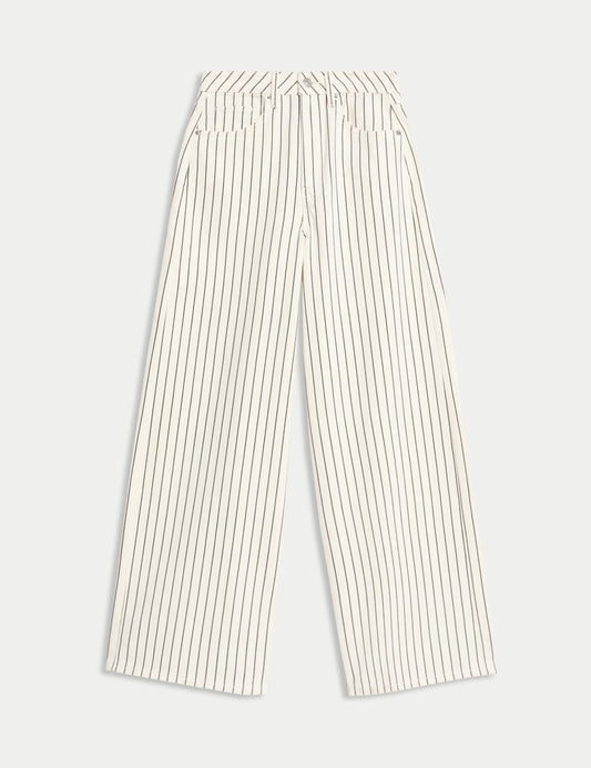 Pure Cotton Striped Wide Leg Trousers