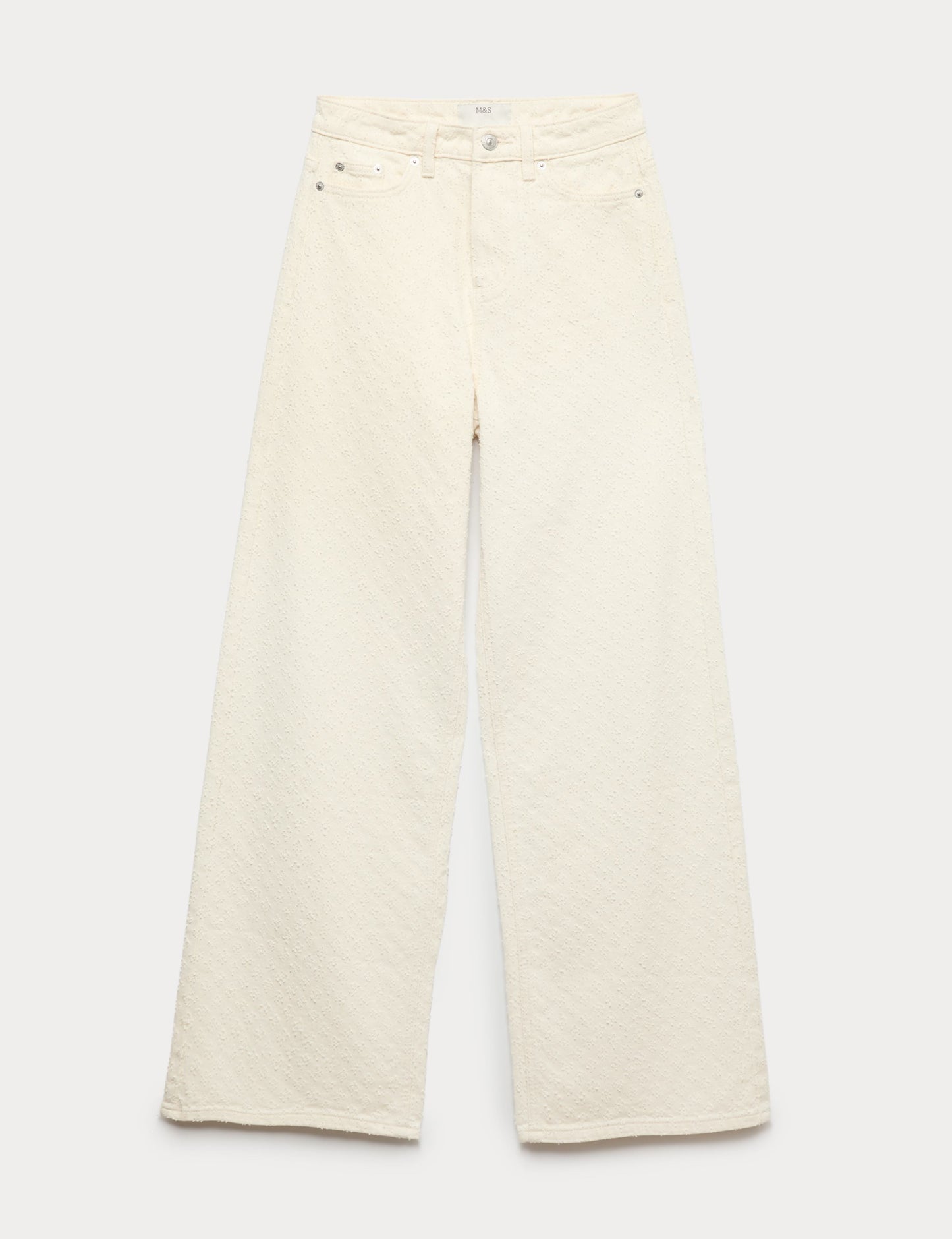 Pure Cotton Textured High Waisted Wide Leg Jeans