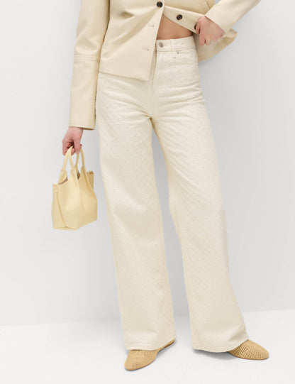 Pure Cotton Textured High Waisted Wide Leg Jeans