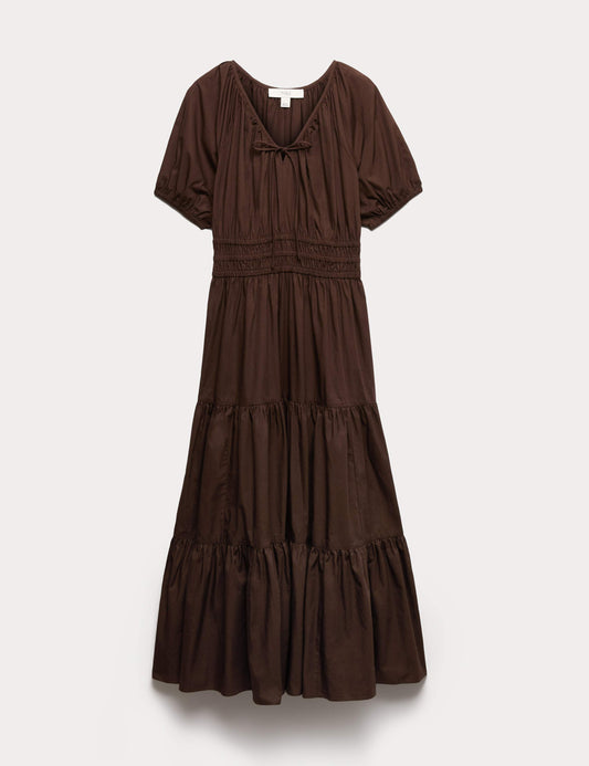 Pure Cotton Tie Detail Midaxi Waisted Dress