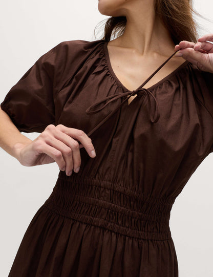 Pure Cotton Tie Detail Midaxi Waisted Dress