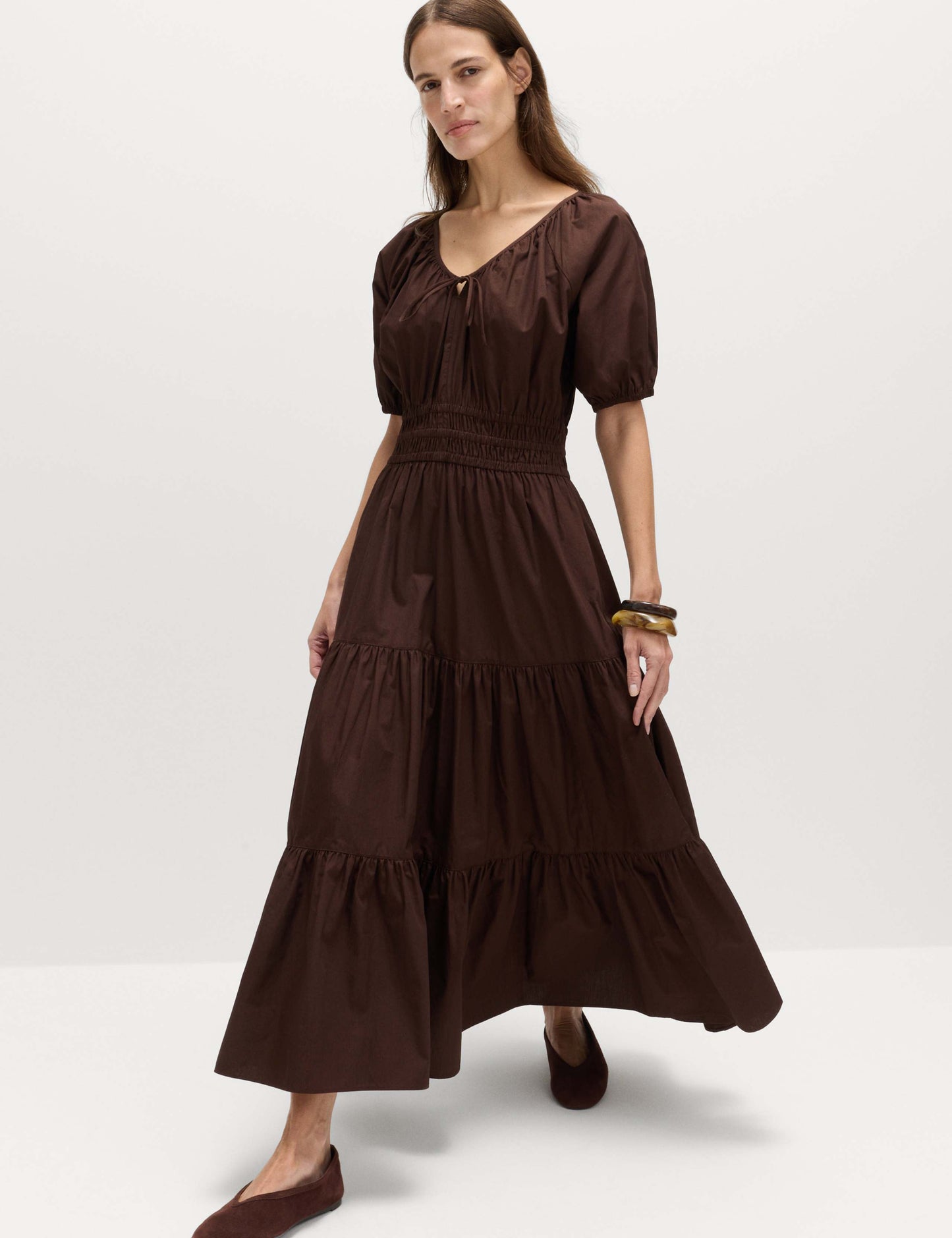 Pure Cotton Tie Detail Midaxi Waisted Dress