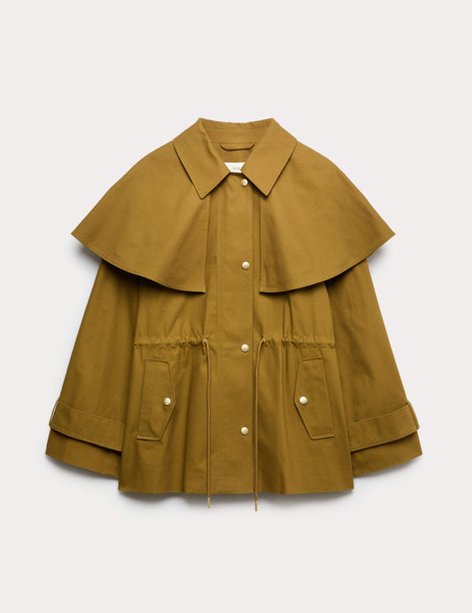 Pure Cotton Waisted Collared Cape Coat