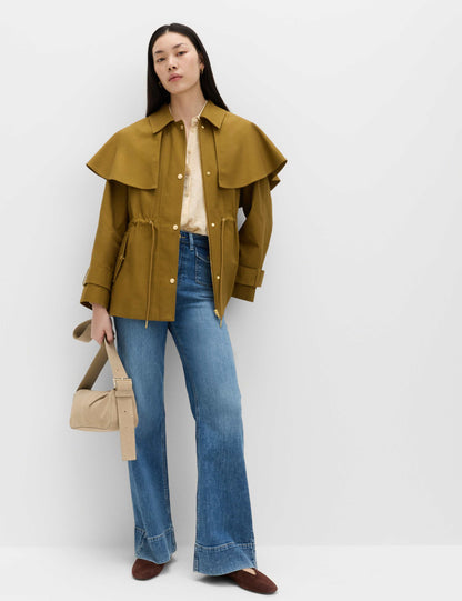 Pure Cotton Waisted Collared Cape Coat