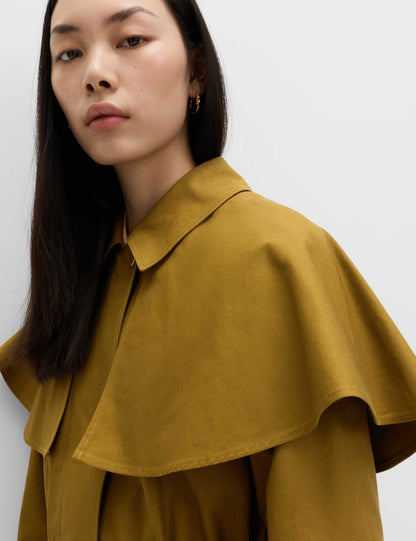 Pure Cotton Waisted Collared Cape Coat