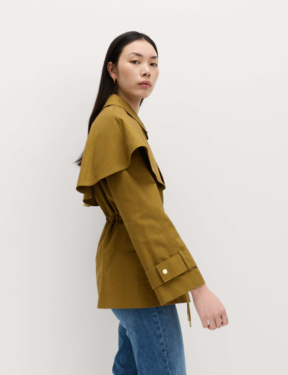 Pure Cotton Waisted Collared Cape Coat