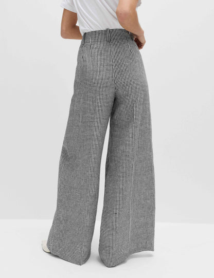 Pure Linen Checked Pleat Front Trousers