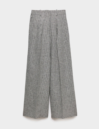 Pure Linen Checked Pleat Front Trousers