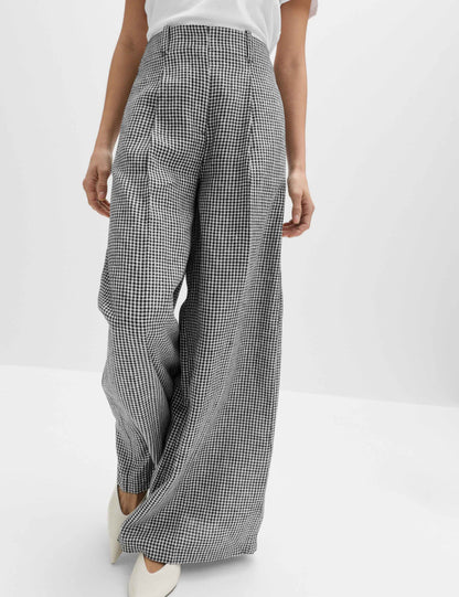 Pure Linen Checked Pleat Front Trousers