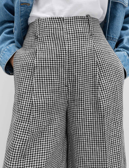 Pure Linen Checked Pleat Front Trousers