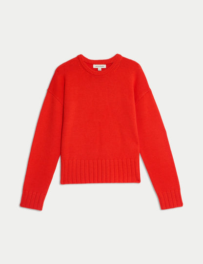 Pure Merino Wool Ribbed Crew Neck Jumper