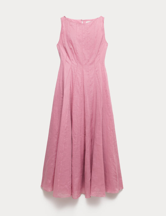 Pure Ramie Godet Waisted Maxi Dress