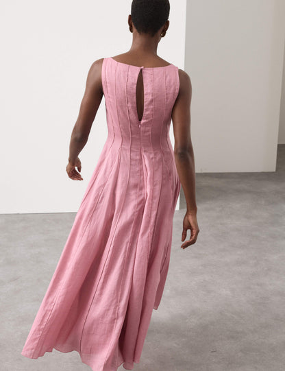 Pure Ramie Godet Waisted Maxi Dress