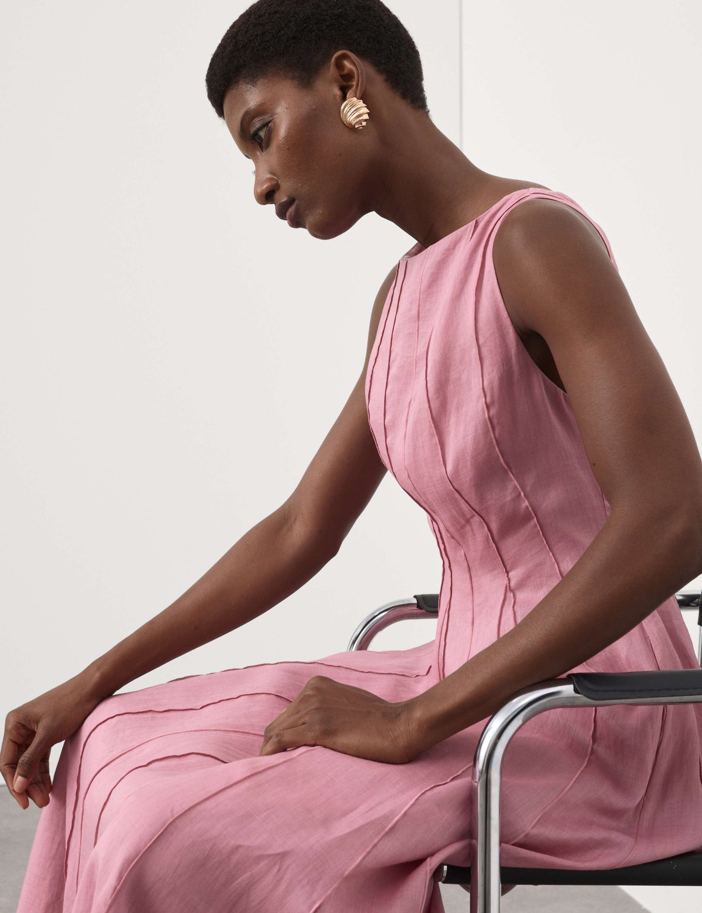 Pure Ramie Godet Waisted Maxi Dress