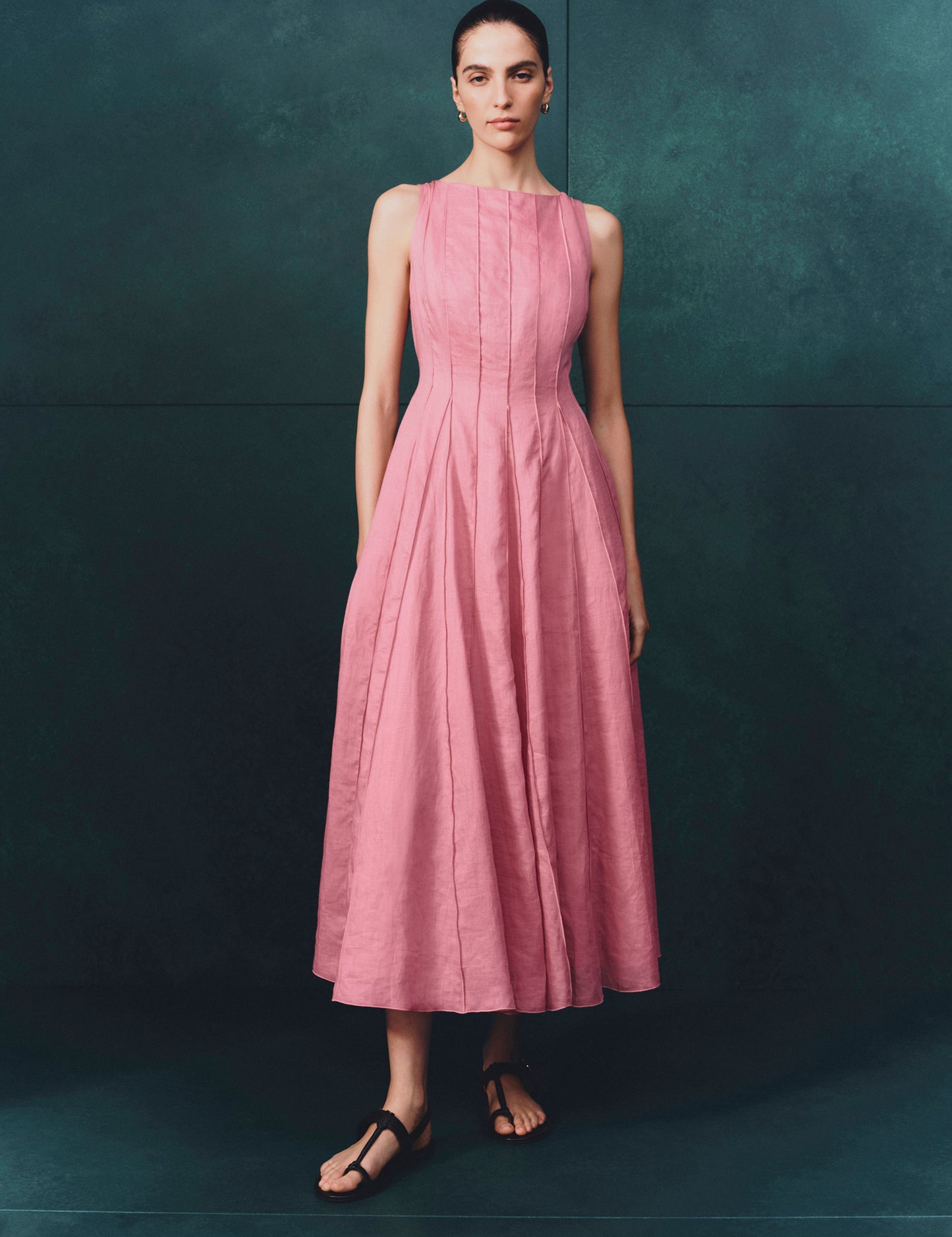 Pure Ramie Godet Waisted Maxi Dress