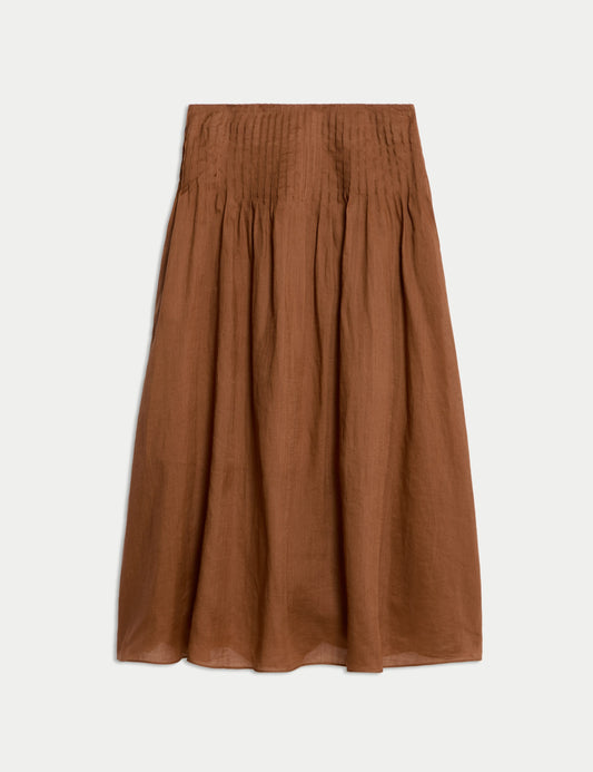 Pure Ramie Pintuck Maxi Circle Skirt