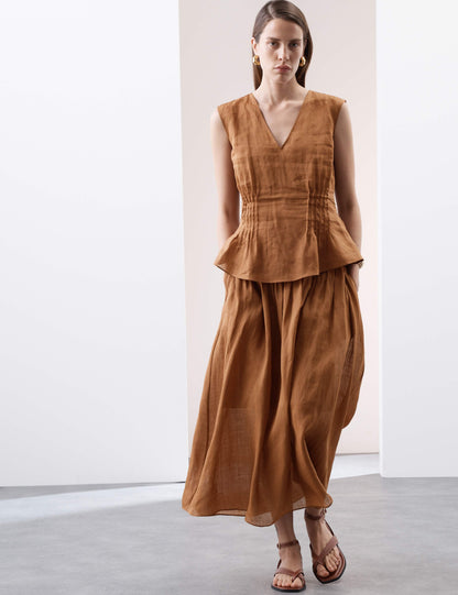 Pure Ramie Pintuck Maxi Circle Skirt