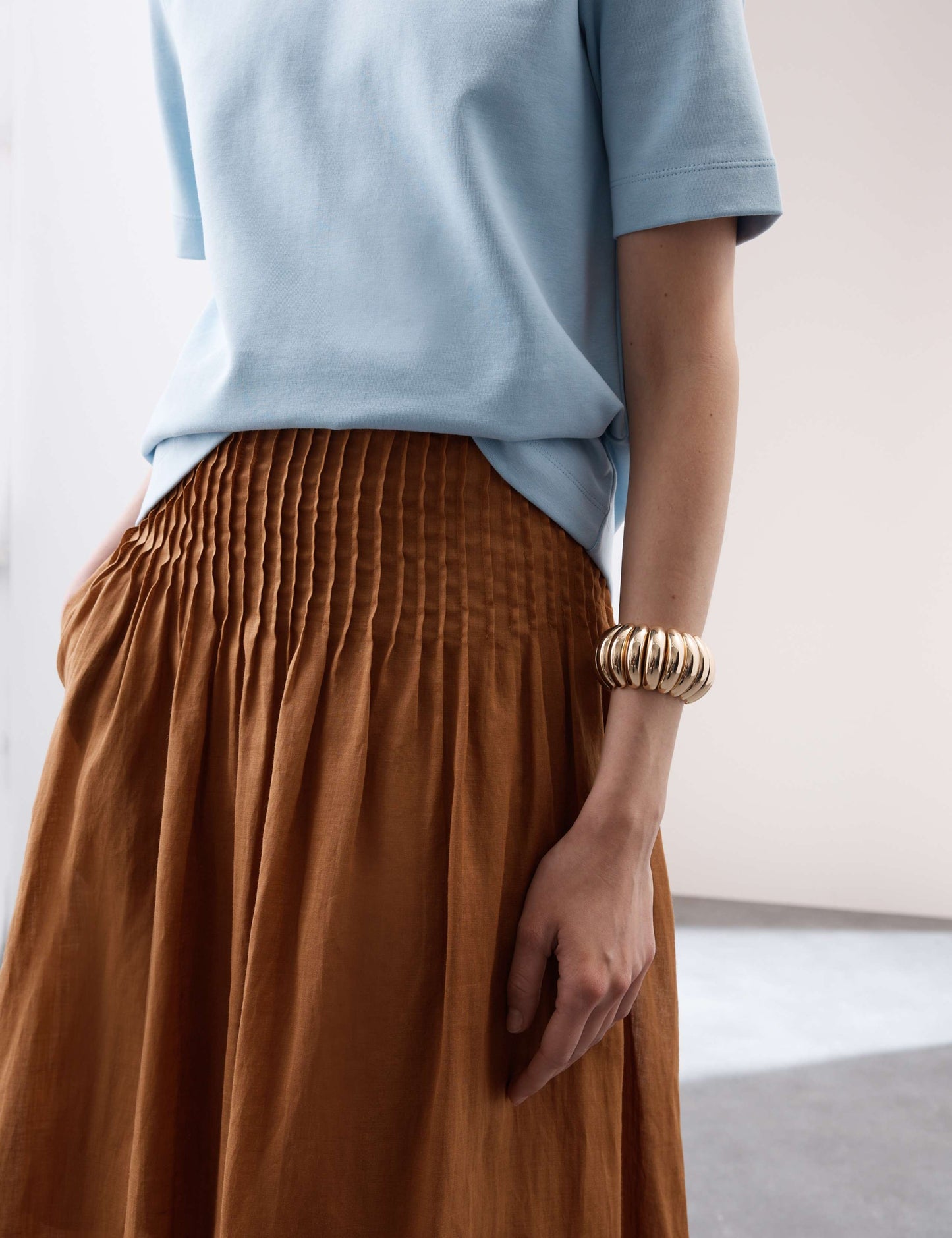Pure Ramie Pintuck Maxi Circle Skirt
