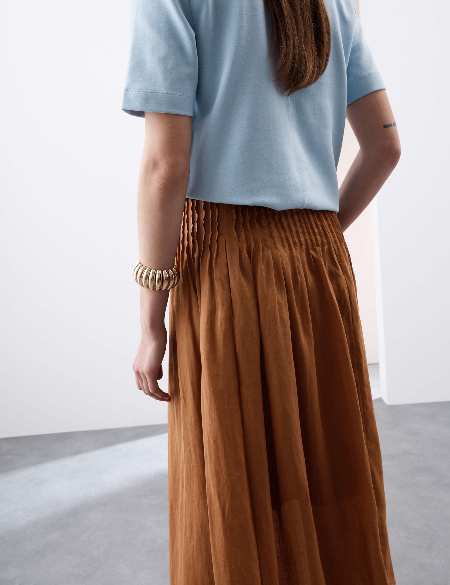Pure Ramie Pintuck Maxi Circle Skirt