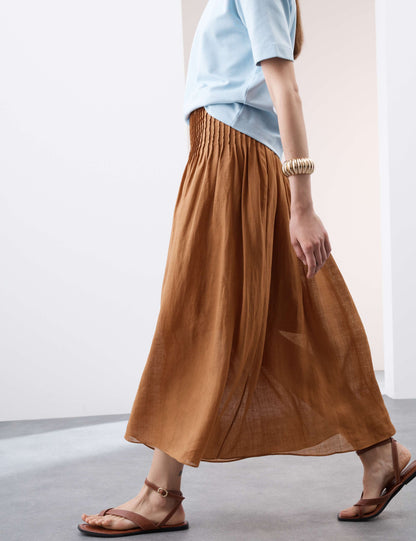 Pure Ramie Pintuck Maxi Circle Skirt