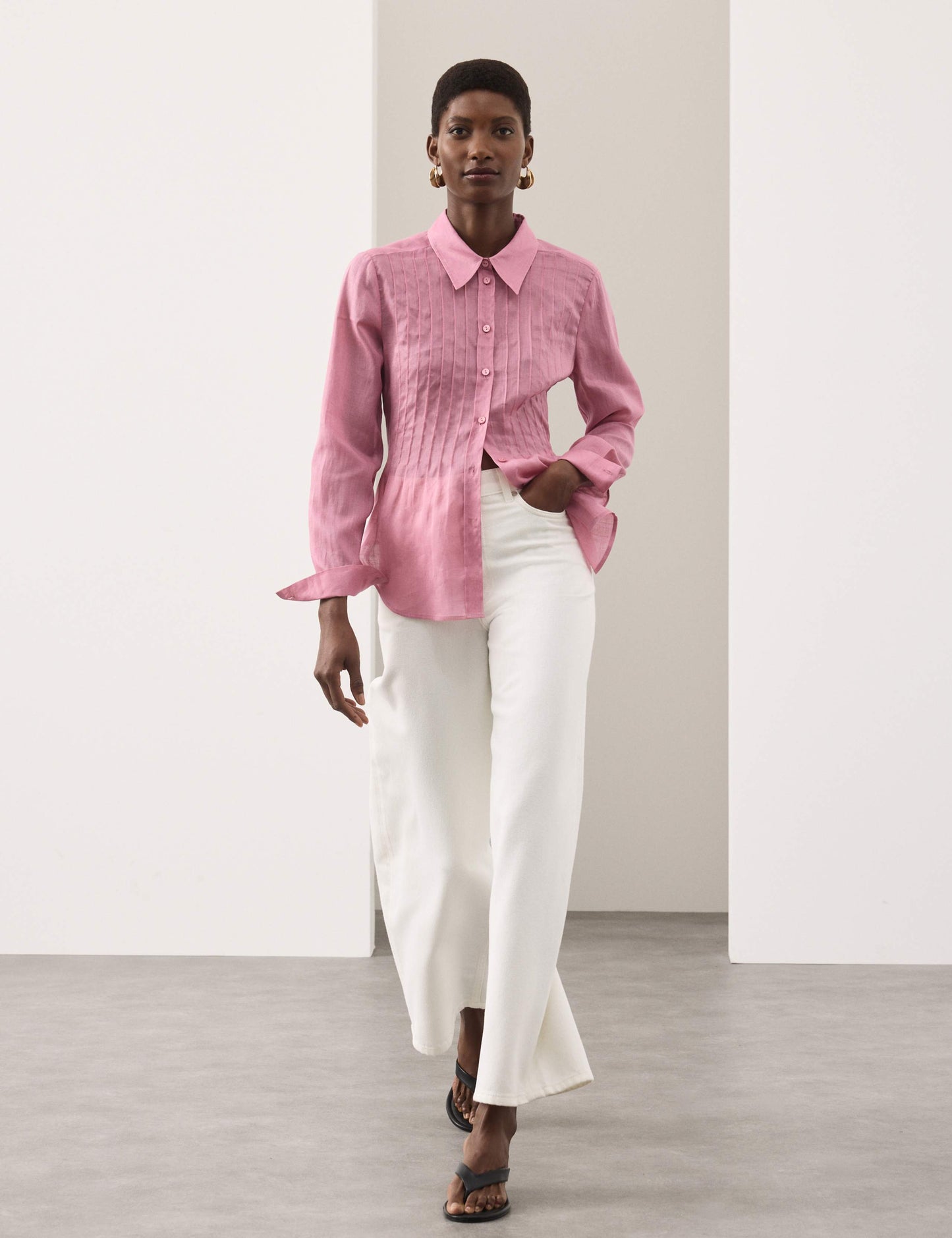 Pure Ramie Pintuck Waisted Shirt