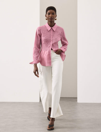 Pure Ramie Pintuck Waisted Shirt