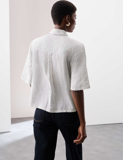 Pure Ramie Striped Pintuck Shirt