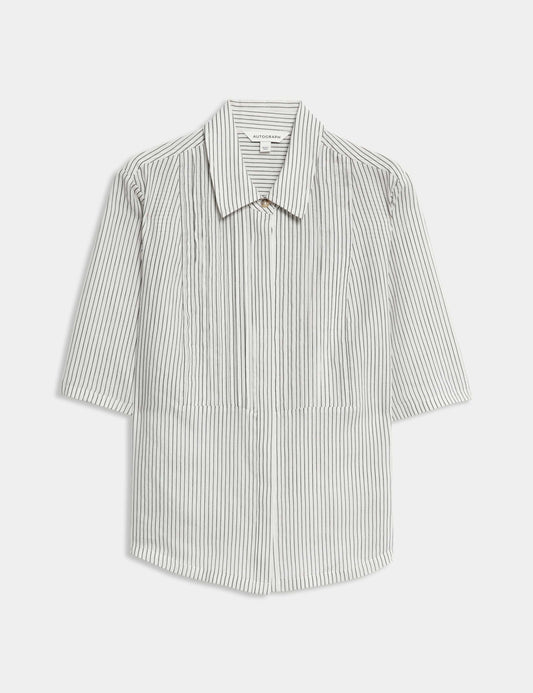 Pure Ramie Striped Pintuck Shirt