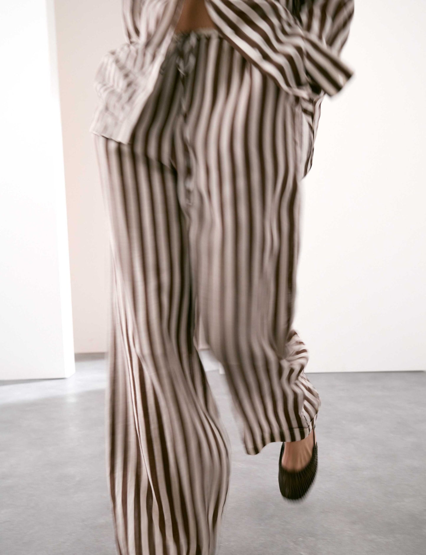Pure Ramie Striped Wide Leg Trousers