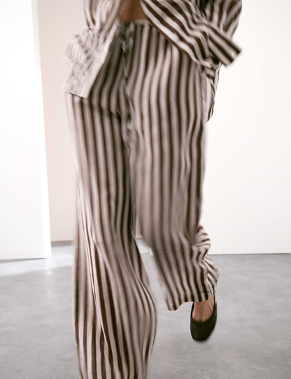Pure Ramie Striped Wide Leg Trousers