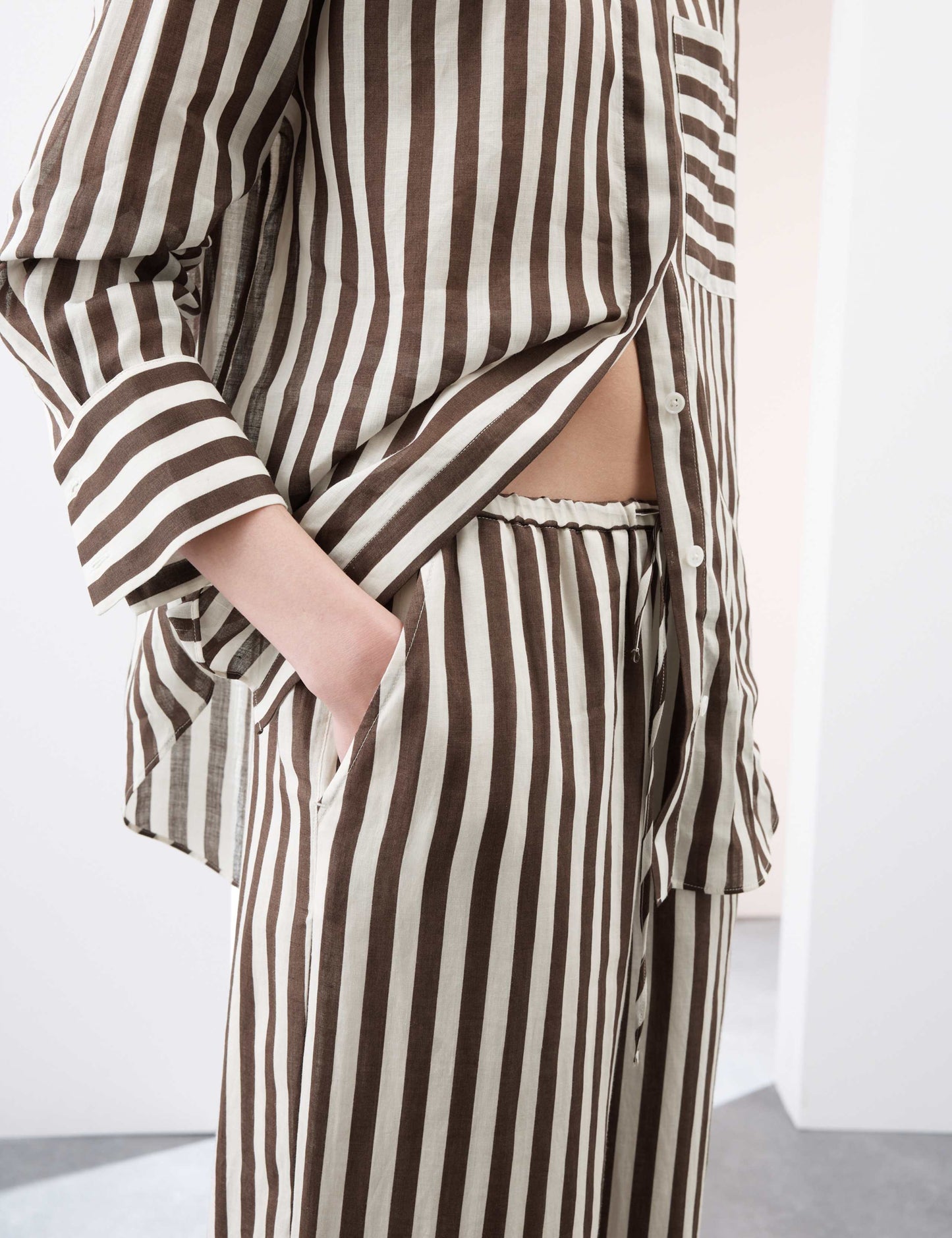 Pure Ramie Striped Wide Leg Trousers