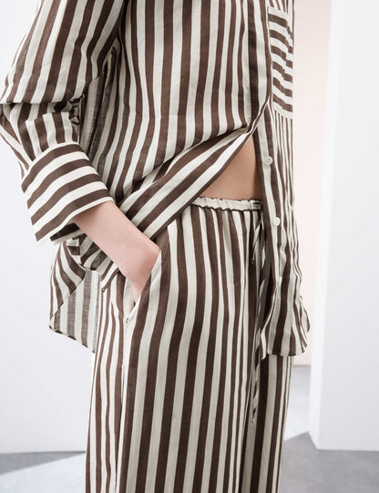Pure Ramie Striped Wide Leg Trousers