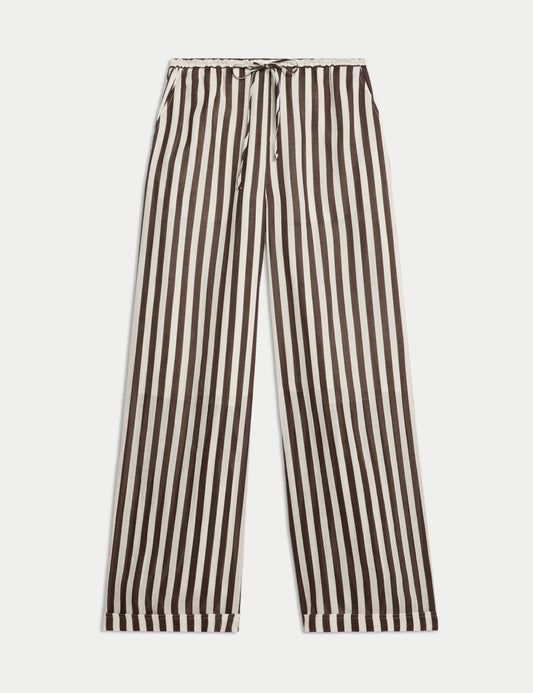 Pure Ramie Striped Wide Leg Trousers
