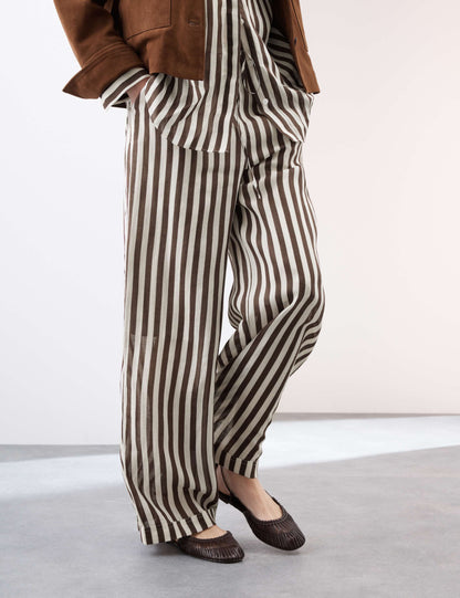 Pure Ramie Striped Wide Leg Trousers