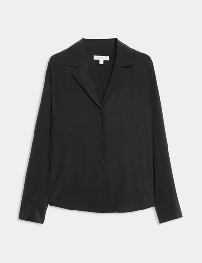 Pure Silk Collared Button Through Blouse