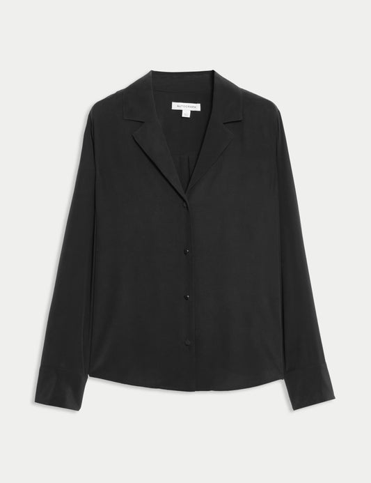 Pure Silk Collared Button Through Blouse