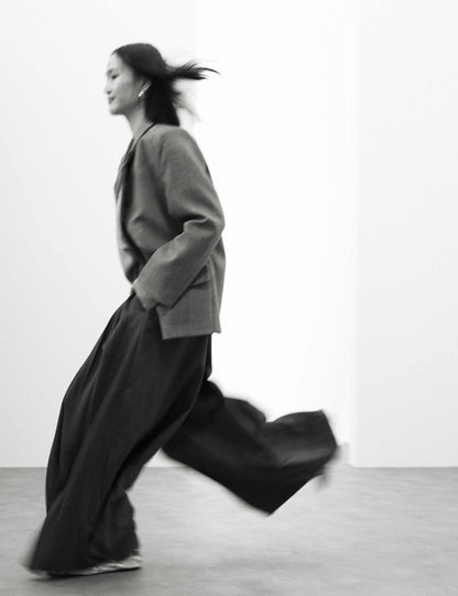 Pure Wool Pleated Wide Leg Trousers