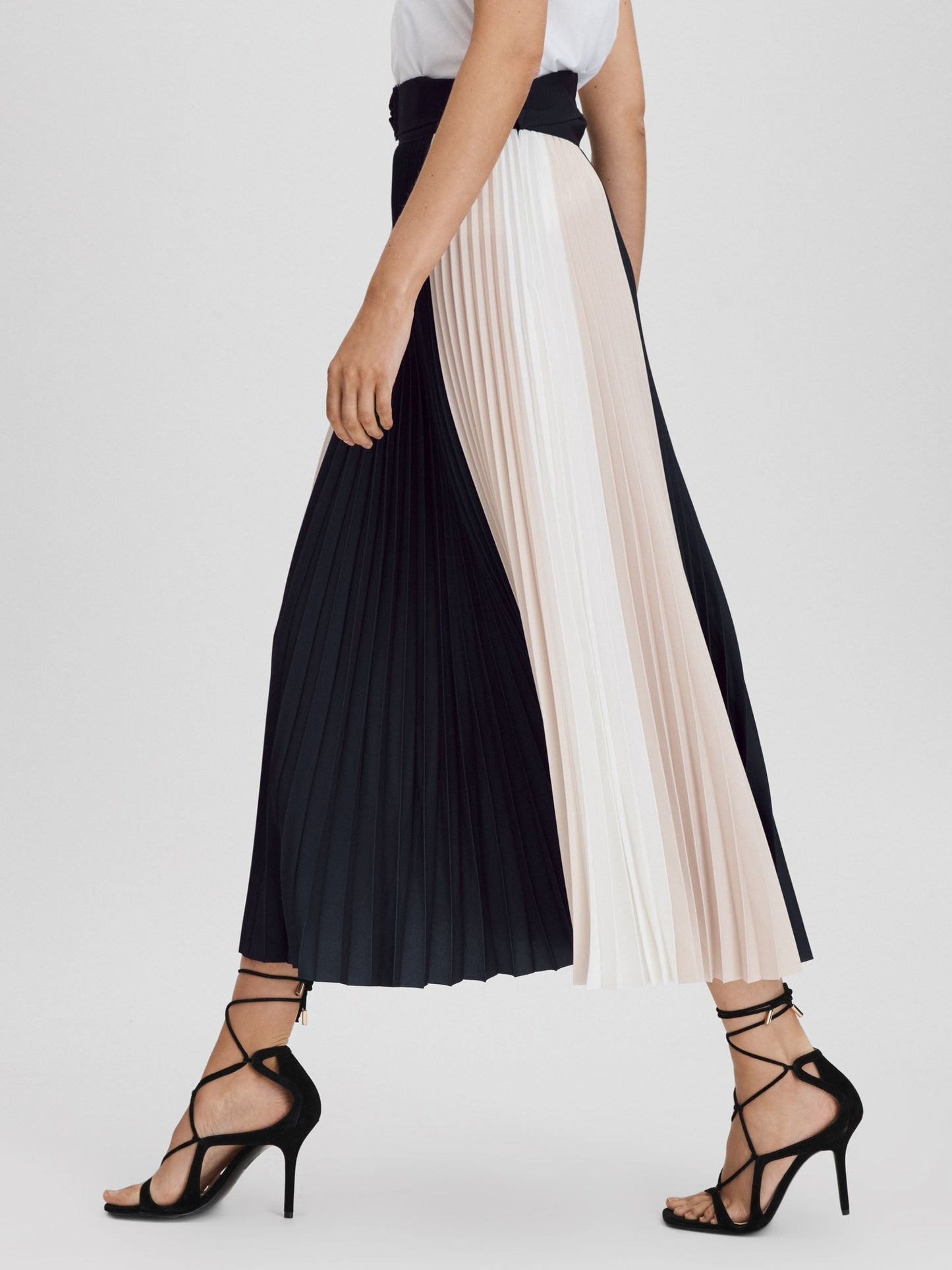 Colourblock pleated midi skirt