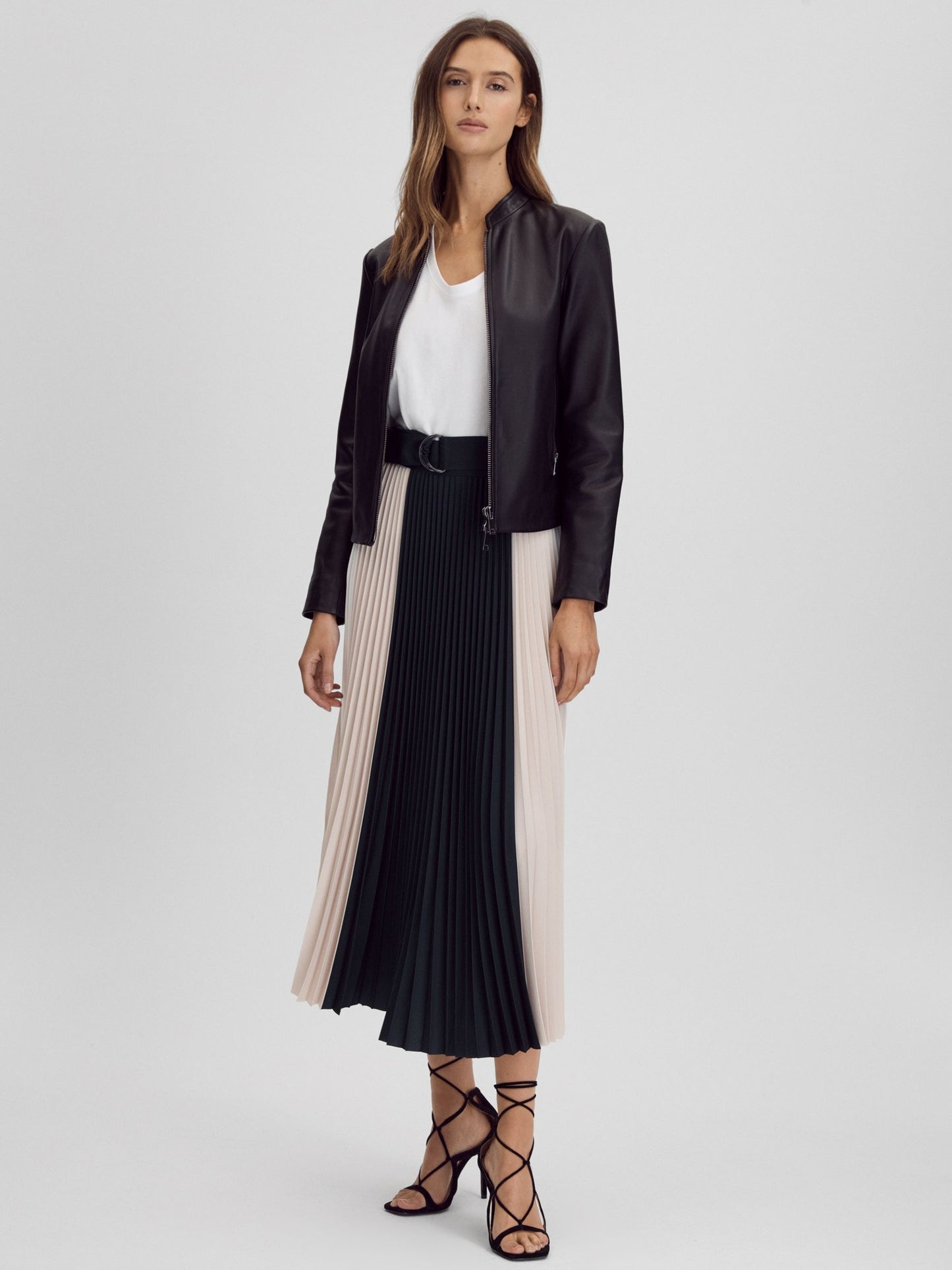 Colourblock pleated midi skirt