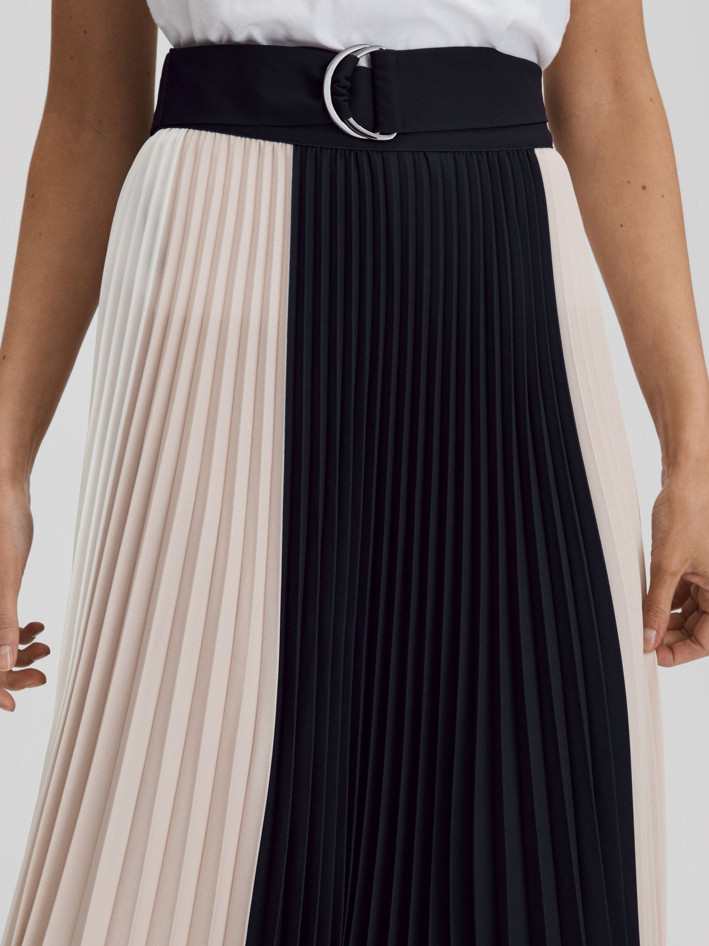 Colourblock pleated midi skirt