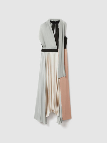 Pleated asymmetric midi dress